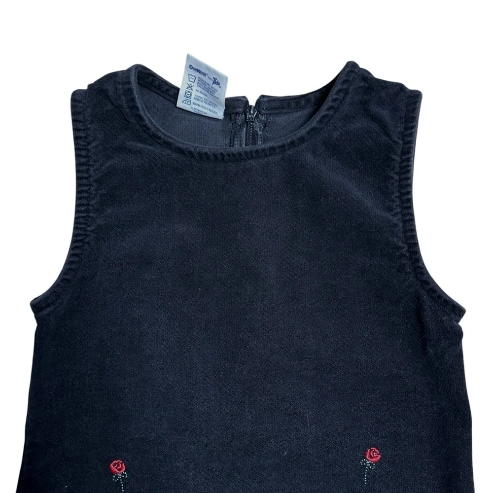 Vintage Osh Kosh B’gosh Black Corduroy Rose Print Sleeveless Dress Girls 5